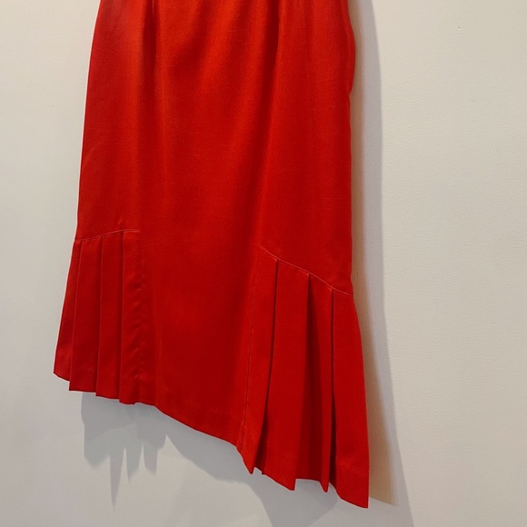 Vintage 80s Candy Apple Red Pencil Skirt with Side Pleats - Picture 8 of 9